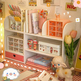 YICKYUE - Girly Heart Desk Stationery Storage Box Bedroom Cosmetics Storage Shelf Office Supplies Desktop Organizer Drawer Style Cabinet