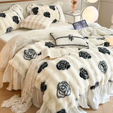 Yickyue French Luxury Faux Fur Warm Bedding Set Princess Style Coral Soft 4 Pieces Bed Sheet Double sided Plush Quilt Cover Fast Ship