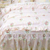 YICKYUE - Pink French Bed Cover Full Set Retro Rose Printed Bed Linen Set Bed Sheet Pillowcase Quilt Cover Home Elegant Pastoral Bedingset