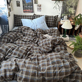 YICKYUE - Nordic Plaid Bedding Set, 100%Cotton, Duvet Cover, Bed Sheet, Pillowcase, Single, Double, Queen, King, Student Dormitory, 3/4Pcs