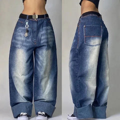 Hearujoy 90s Streetwear 2024 American New Fashion Letter Print Baggy Jeans Female Y2K High Street Harajuku Gothic High Waist Wide Leg Wide Trousers