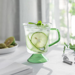 Nordic ins style simple glass creative color handle splicing high foot hot water cup transparent wine mug beverage coffee cup