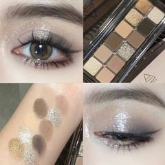 Yickyue 12 Color Matte Pearlescent Eyeshadow Palette Shimmer Milk Tea Cement Color Eye Shadow Tray Shiny Long Lasting Eye Makeup