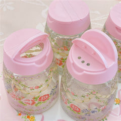 Yickyue Pink Retro Seasoning Bottle Bow Lace Glass Home Kitchen Storage Organization Spice Pepper Salt Bottle Table Decor Pepper Jars