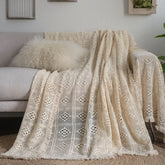 YICKYUE - Love Seat Sofa Cover Single Double Set Retro Hollow Lace Picnic Blanket Throw Blanket Three-Seater Sofa Decoration Beige