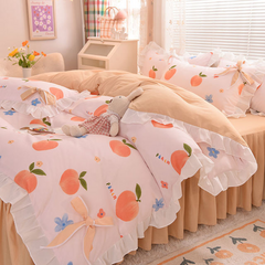 Pastoral Style Bedding Set Cotton 3/4pcs Floral Duvet Cover with Pillowcases Cute Flowers Bed Skirtwith Zipper Quilt Cover