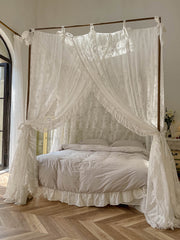 YICKYUE - Palace Mosquito Net with Frame Romantic Lace Shading Bed Curtain Canopy Nets Three-door Bedcover Home Decoration