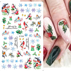 Snowy 3D Decals Nail Art Stickers Mistletoe Robin Christmas Cartoon Nail Sliders Foil Designs Winter Decorations Manicure TRF799