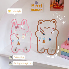 Cute Bear Acrylic Earring Holder Girls Room Decor Jewelry Display Unique Design Stud Earring Stand Bathroom Storage Rack Gift