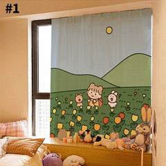 Cartoon Printed Blackout Curtains Punch-free Soft Bedroom Window Curtain Self-adhesive Drapes for Home Living Room Decor 커튼