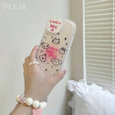 Yickyue Cute Mirror Lens Stand Bracket Phone Case For iPhone 13 12 11 Pro Max XS Max XR X Cartoon Clear Cover Hand Chain Strap Fundas