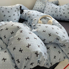 YICKYUE - Ins Korean Style Duvet Cover Set Quilt Set Bow Dot Bed Sheet Set For Girls Bedding Set For Bedroom
