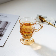 Ins Retro Relief Glass High Value Water Cup High Foot Latte Coffee Cup with Afternoon Tea Cup