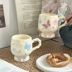 YICKYUE - Ins Butterfly Mug Girl Ceramic Cup Office Breakfast Milk Coffee Cups Birthday Gift Water Cup Kitchen Acceesories Room Decoration