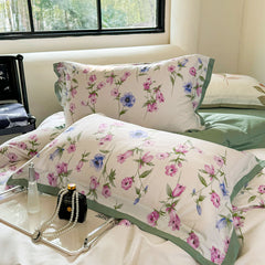 YICKYUE - Flower Print Bedding Set, 600TC Egyptian Cotton, Soft Duvet Cover Set, Bed Sheet, Pillowcases, Luxury Bed Sets, King and Queen