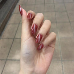 24pcs Long Pointed False Nails Spar Cat Eye Artificial Waterproof Press On Nails Red Glue Wearing Nail Tip Extension Manicure