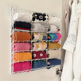 YICKYUE 18-Square Grid Metal Wall-Mounted Clothes, Socks & Underwear Organizer - Space-Saving Solution for Bedroom, Wardrobe & Dorm Storage, Multi-Tier Hanging Bags, Underwear Organizer|Modern Wall Organizer|Durable Metal Rack