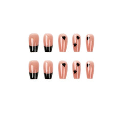 Yickyue 24pcs French Tips Fake Nails Ballet False Nails with Heart Design Coffin Press on Artificial Nail Art French Tips with Glue