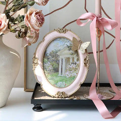 YICKYUE - French Retro Photo Frame Golden Light Luxury Oil Painting Frame Butterfly Resin Ornaments 7 Inch Photo Wall Home Decoration
