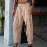 Hearujoy Men Cotton Linen Casual Pants Solid Elastic Waist Oversized Loose Straight Trousers Spring Summer Vintage Outdoor Pant Fat
