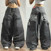 Hearujoy 90s Streetwear 2024 American New Fashion Letter Print Baggy Jeans Female Y2K High Street Harajuku Gothic High Waist Wide Leg Wide Trousers 1017