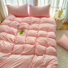 Yickyue Solid Color Class A Wash Cotton Bedding Set Duvet Cover with Bed Sheet Queen King Size Quilt Cover Soft Comforter Four Piece Set