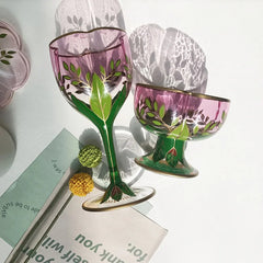 YICKYUE - Austrian Medieval Champagne Cup Crystal Glass Red Wine Cup Pink Hand-painted Ice Cream Bowl Vintage Flower Goblet