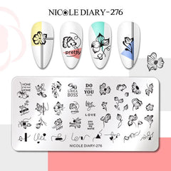 NICOLE DIARY Lines Maple Leaf Nail Stamping Plates Autumn Fall Leaves Image Printing Stencils DIY Stamp Templates All For Nails