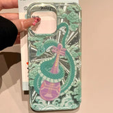 YICKYUE Green Snake Playing the Piano Phone Case For iPhone 16 Pro Cases iPhone 15 14 13 12 11 Pro Max XS X XR 7 8 Plus Clear Soft Cover