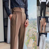 Hearujoy Fashion Slim Fit Pencil Pants Naples Suit Pant For Men High Waist Button Business Casual Straight Trousers Korean Cropped Pants