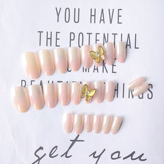 24pcs Long Pointed Punk Fake Nails 2022 Butterfly Decoration Design Press On Nails Light Pink Aurora Nail Powder Cute Nail Art