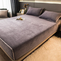 Simple Plain Home Bed Mattress Cover Soft Flannel All-inclusive Fitted Bed Sheet Full Queen Size Mattress Protector Sheet Cover