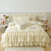 Yickyue Bed Linen Elegant Bedding Sets Luxury Princess Cotton Ruffle Duvet Cover Set Bed Skirt and Pillowcases Comforter Bedding Sets