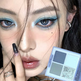 YICKYUE - 4-Color Starry Sky Blue Eyeshadow Palette Matte Fine Flash Pigmented Blush Powder 4 Color Pressed Eyeshadow Party Makeup Palette
