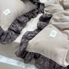 Yickyue Retro Big Lace Double Yarn 4 Piece Set Pure Cotton Quilt Set Bed Sheet Princess Style Simple Bedding