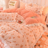 Autumn and Winter Milk Fiber Four-Piece Ins Coral Fleece-Lined Thickened Princess Style Double-Sided Bed Sheet Girl Quilt Cover