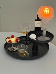 YICKYUE - Retro Tray Desktop Shelf Rotating Double Layer Round Tray Fruit Plastic Storage Box Glasses Accessories Perfume Storage Rack