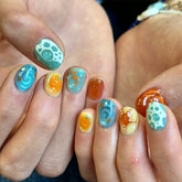 YICKYUE - 10Pcs Handmade Short Lovely Press On Nail Shiny Cat Eye Summer Beach Starfish Design Cute Fake Nail Wearable Nails Tips Art Girl