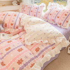 YICKYUE - Korean Bed Skirt Pure Cotton Bed Four-piece Set 100 Cotton
