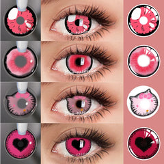 YICKYUE 1 Pair Pink Lenses Anime Accessories Color contact lenses for Eyes Nezuko Coslay Lenses Anime Lenses Halloween Lenses