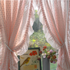 YICKYUE - Princess Style Room Divider Light Pink Tulle Embroidery Lace Flower Patter Flouncing Sheer Curtain for Living Room Wedding Decor