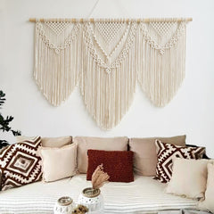 Handwoven Macrame Wall Hanging Tapestry Cotton Bohemian Curtain Tapestry with Tassel Large Wedding Background for Bedroom Decor