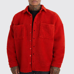 Hearujoy New Autumn Winter Men's Loose Plush Jacket Solid Long Sleeve Lapel Button Cardigan Coat Fashion Casual Warm Outerwear Jackets
