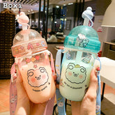 560 ML Kawaii Bubble Tea Water Bottle With Straw Cap Strap Cute Girl Student Pearl Milk Tea Plastic Bottle For Boba Drink Cups