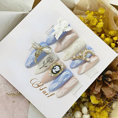 Rose Angel Design Y2K Press On Nail Coffin Fake Nails With Glue Reusable Handmade Stiletto False Nails Tips Art DIY Manicure