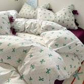 YICKYUE - Ins Korean Style Duvet Cover Set Quilt Set Bow Dot Bed Sheet Set For Girls Bedding Set For Bedroom