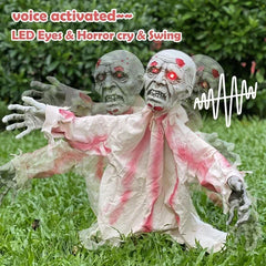 YICKYUE - Large Voice Control Skeletons Outdoor Halloween Scary Decorations Moveable Creepy Animated Sound Effect Prop for Haunted House