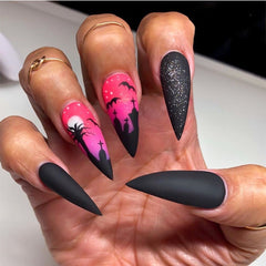 24pcs halloween fake nails with glue Removable Long Paragraph Fashion Manicure press on nails halloween for girls