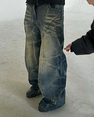 Hearujoy 90s Streetwear Streetwear Y2K Retro Ripped Jeans Men Women Washed Distressed Wide Leg Oversized Jeans Punk Hip Hop Fashion Trousers Baggy Pants