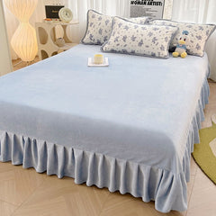 Yickyue Winter Thick Warm Double-sided Plush Luxury Duvet Cover Bed Linens Set Quilt Cover Bed Sheet Pillowcase 4pcs King Bedding Set